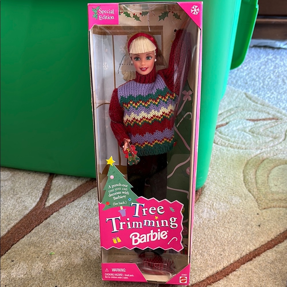 Tree Trimming Barbie Doll with Festive Sweater